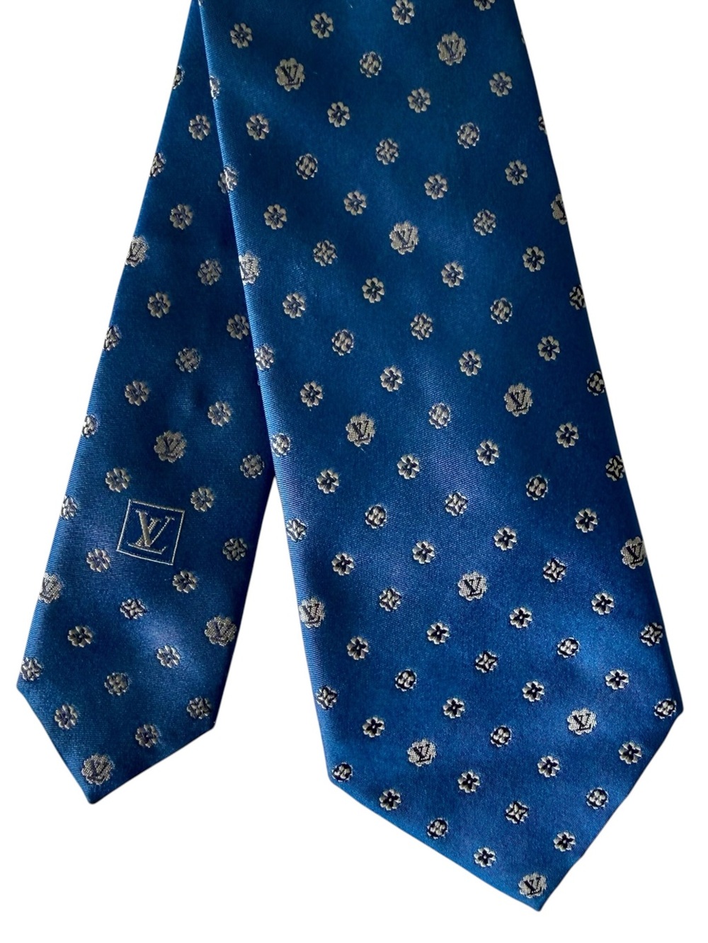 Louis Vuitton LV Monogram Tie Blue Silk 3” Modern